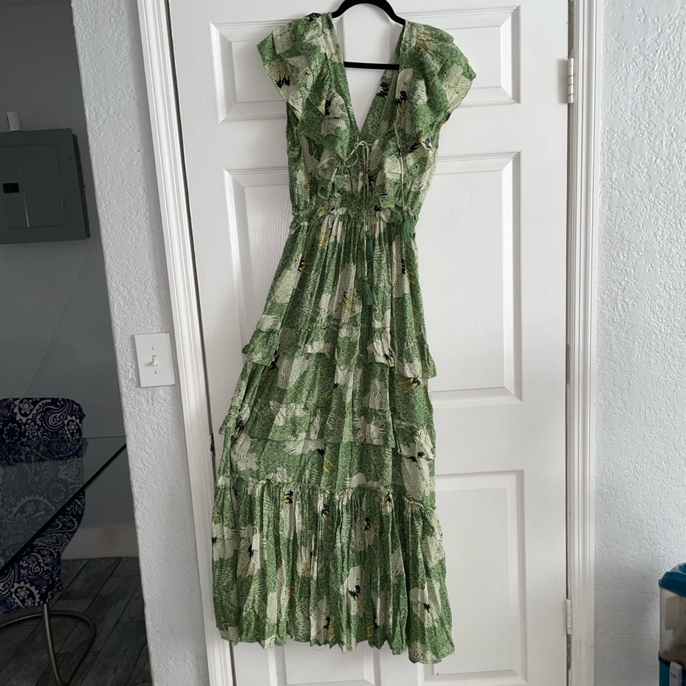Chic Green Floral Maxi Dress L/XL..